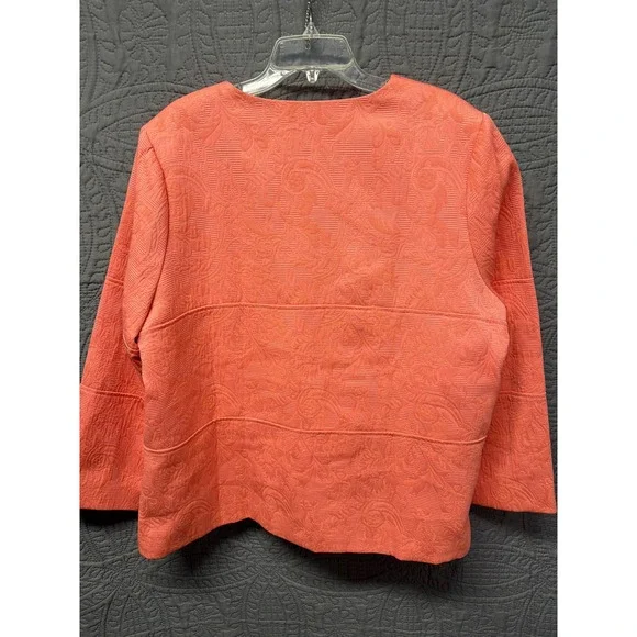 Paula Hein Luxe Coral Textured Paisley Open Front Jacket Blazer 2X - Picture 2 of 11